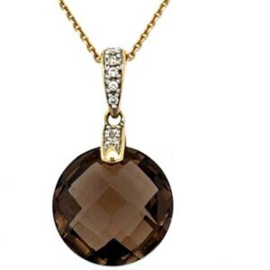 14K Diamond  Smoky Topaz Stunning Yellow Gold Necklace